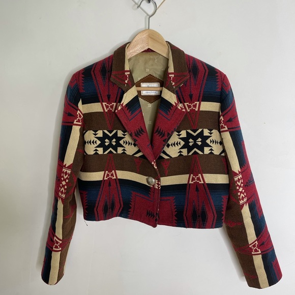 Vintage custom western coat trendy cowboy Aztec print - Picture 3 of 11